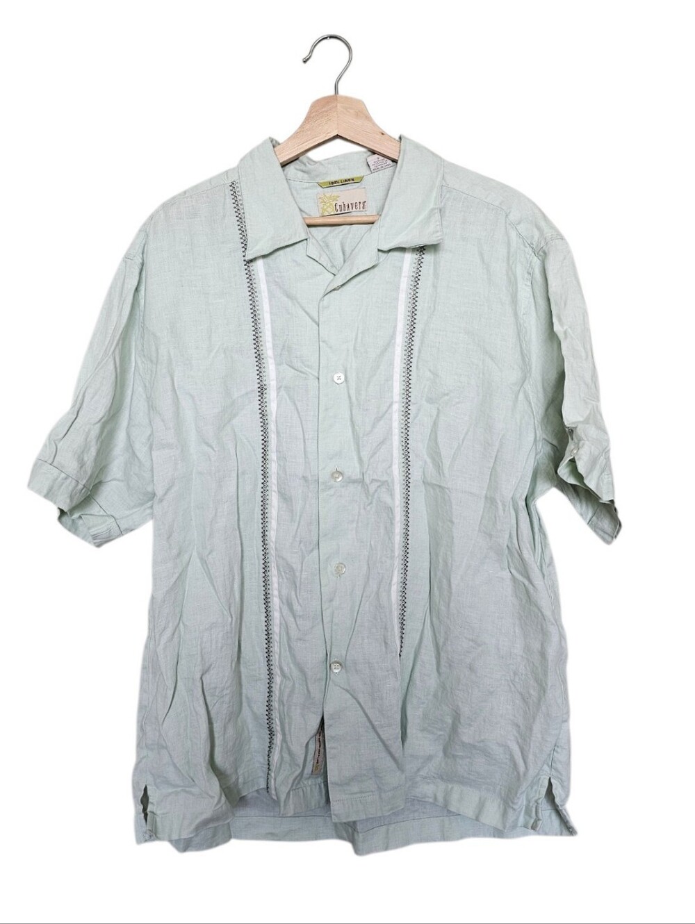 Cubavera 100% Linen Light Green Short-Sleeve Button-Up Shirt Size Large